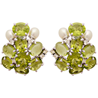 Earrings - Peridot, Pearl And Diamond