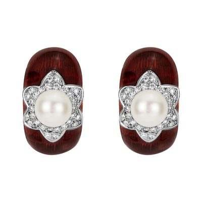 Earrings - South Sea Pearl And Diamond (Enamel)