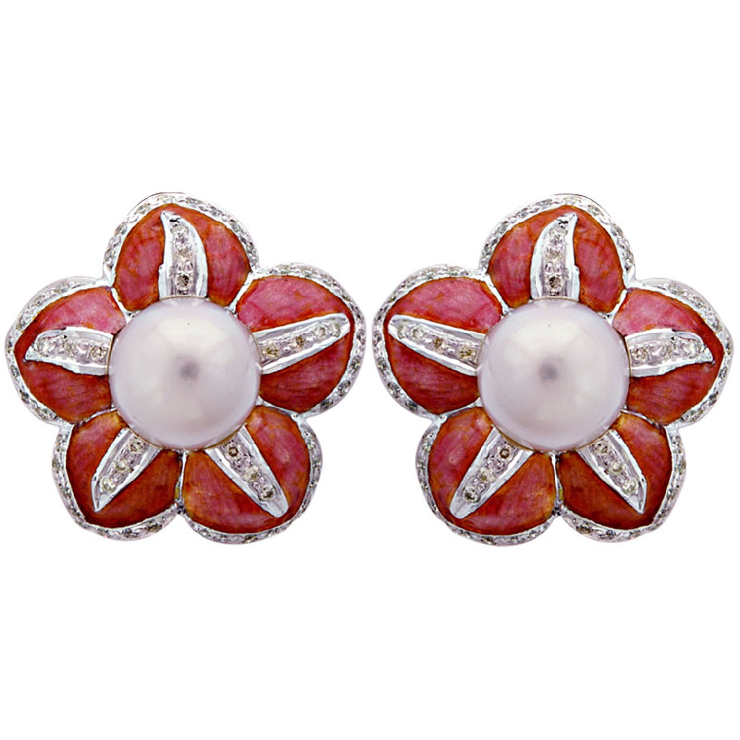Earrings- S.S. Pearl And Diamond (enamel) (100CS) | Singhvi Jewels