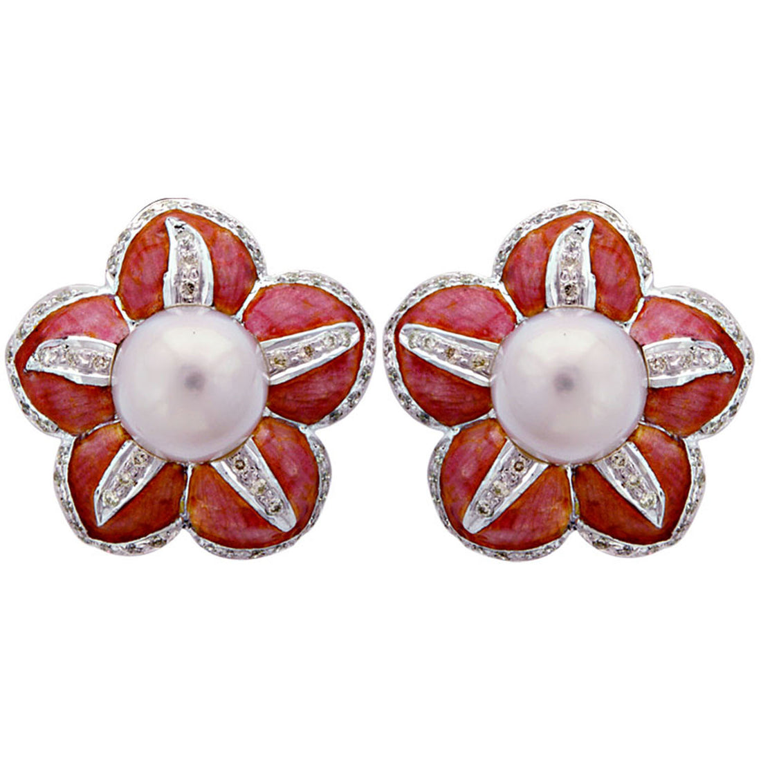 Earrings - South Sea Pearl and Diamond (Enamel) | Singhvi Jewels