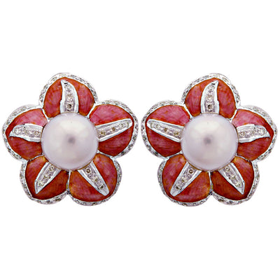 Earrings - South Sea Pearl And Diamond (Enamel)