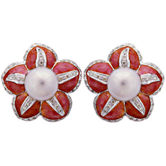Earrings- S.s. Pearl And Diamond (enamel)