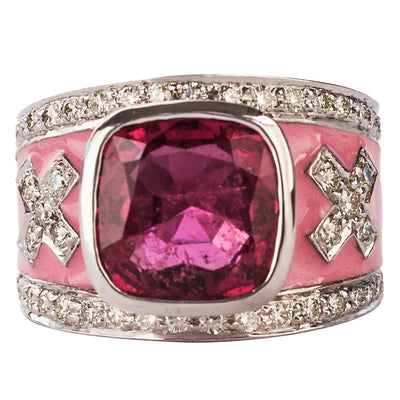 Ring- Rubellite and Diamond (Enamel)