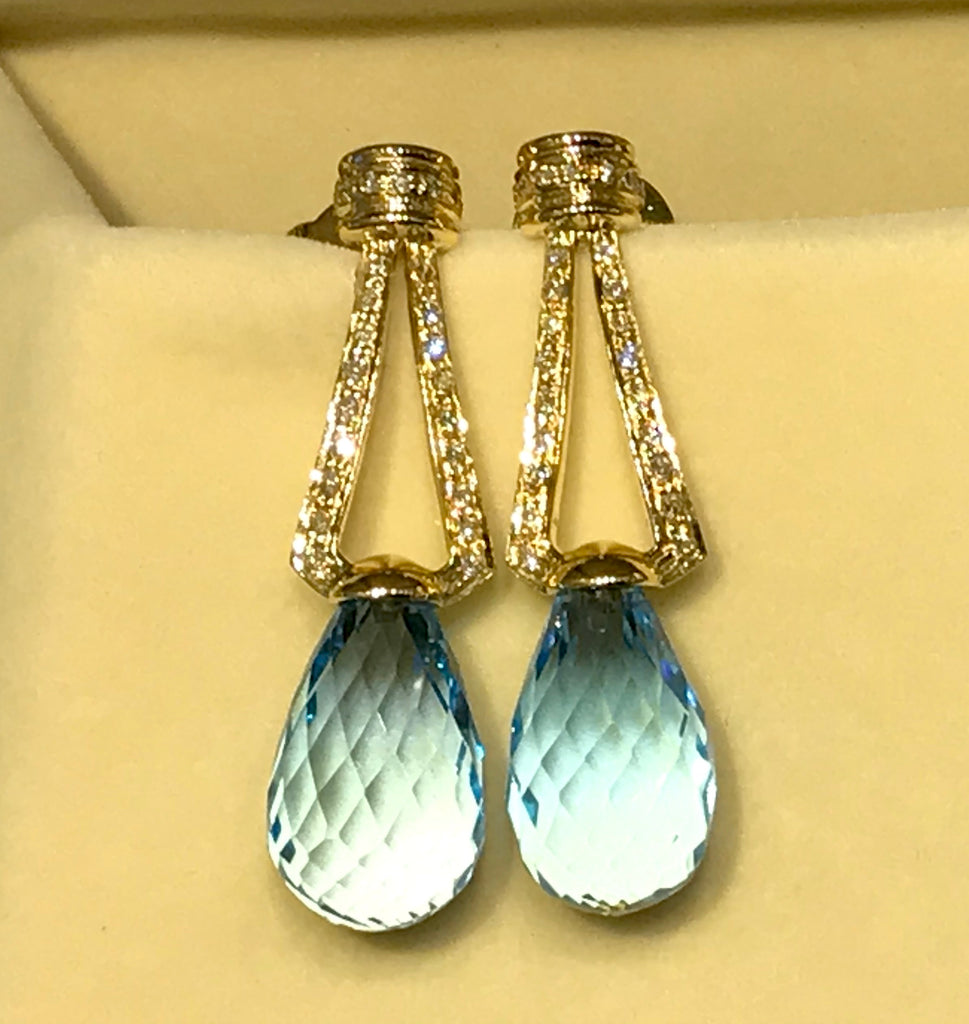Earrings - Blue Topaz & Diamond in 18K Gold