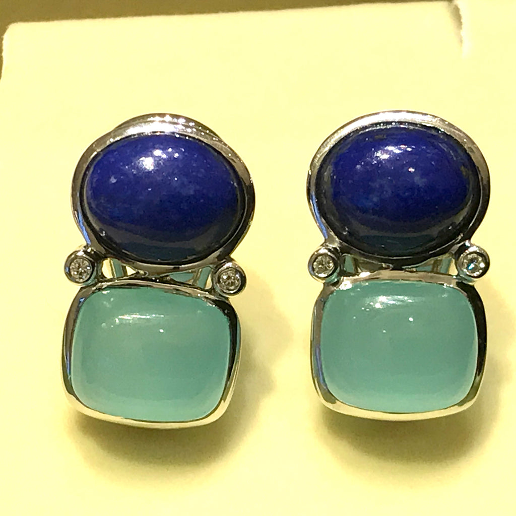 Earrings - Lapis Lazuli, Chalcedony & Diamond in Silver