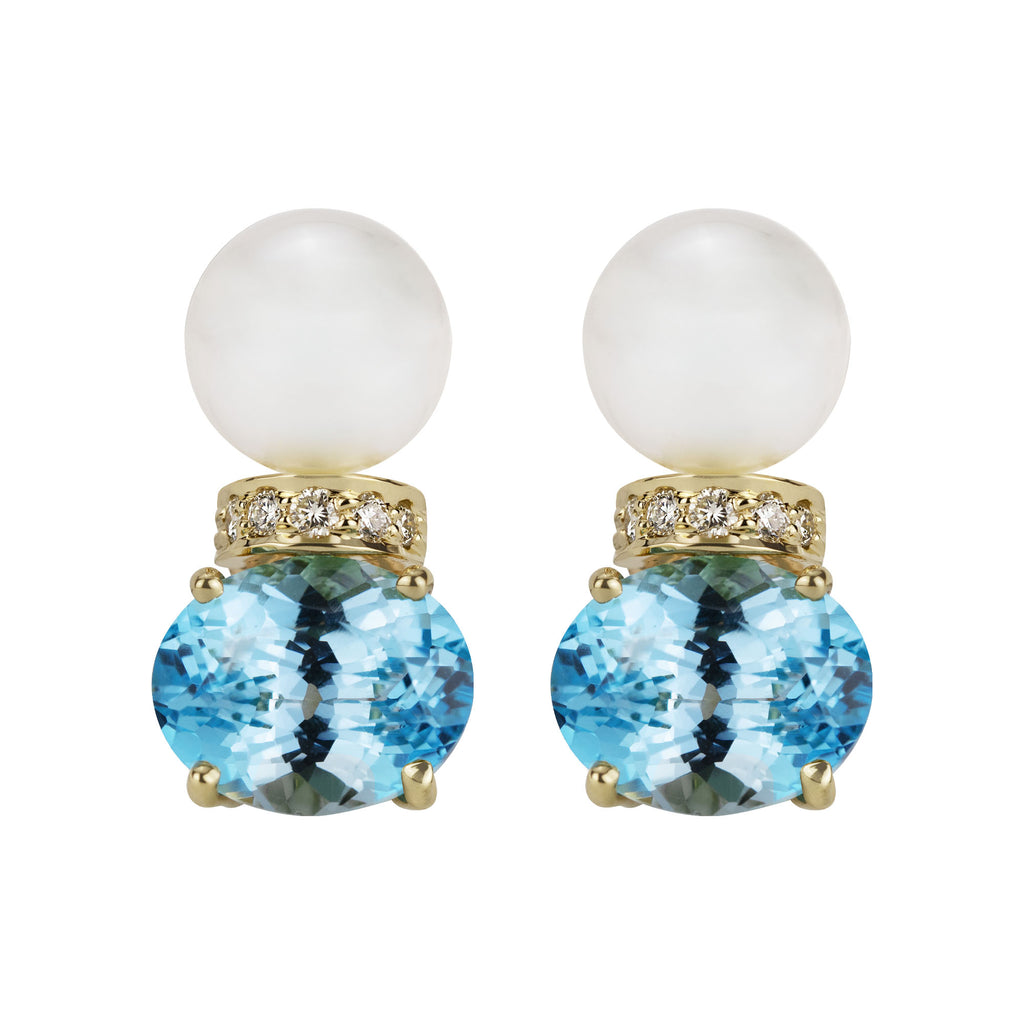 Earrings - South Sea Pearl, Bluetopaz And Diamond