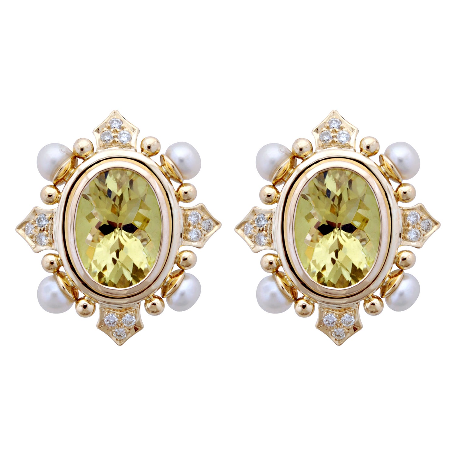 Earrings - Lemon Quartz, Pearl and Diamond | Singhvi Jewels