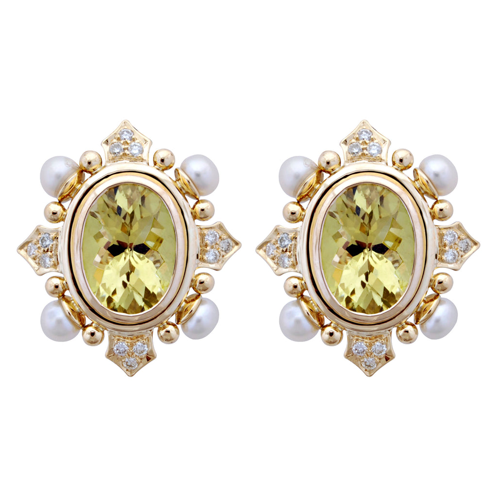 Earrings - Lemon Quartz, Pearl And Diamond