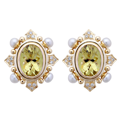 Earrings - Lemon Quartz, Pearl And Diamond (1849D)
