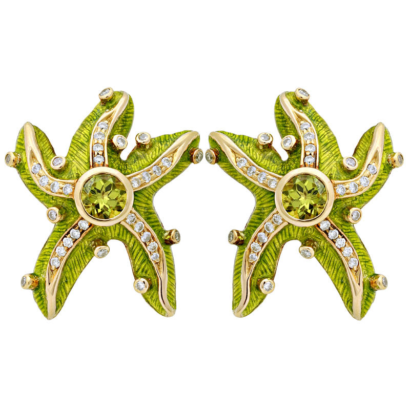 Earrings - Peridot and Diamond (Enamel) | Singhvi Jewels
