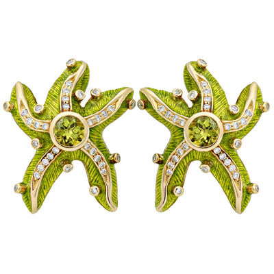 Earrings - Peridot And Diamond (Enamel)