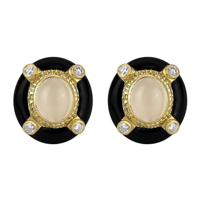 Earrings - Moonstone & Diamond (Enamel) (1752A)