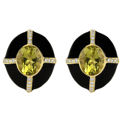 Earrings - Lemon Quartz And Diamond (Enamel) (1192H)