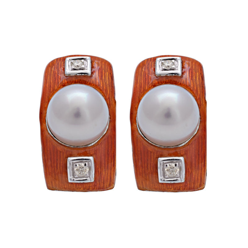 Earrings- S.s. Pearl And Diamond (enamel) (191DS) | Singhvi Jewels