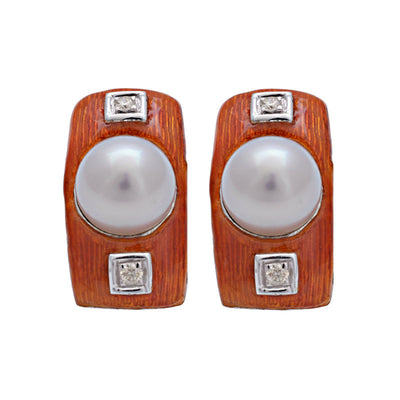 Earrings - South Sea Pearl And Diamond (Enamel) (191DS)