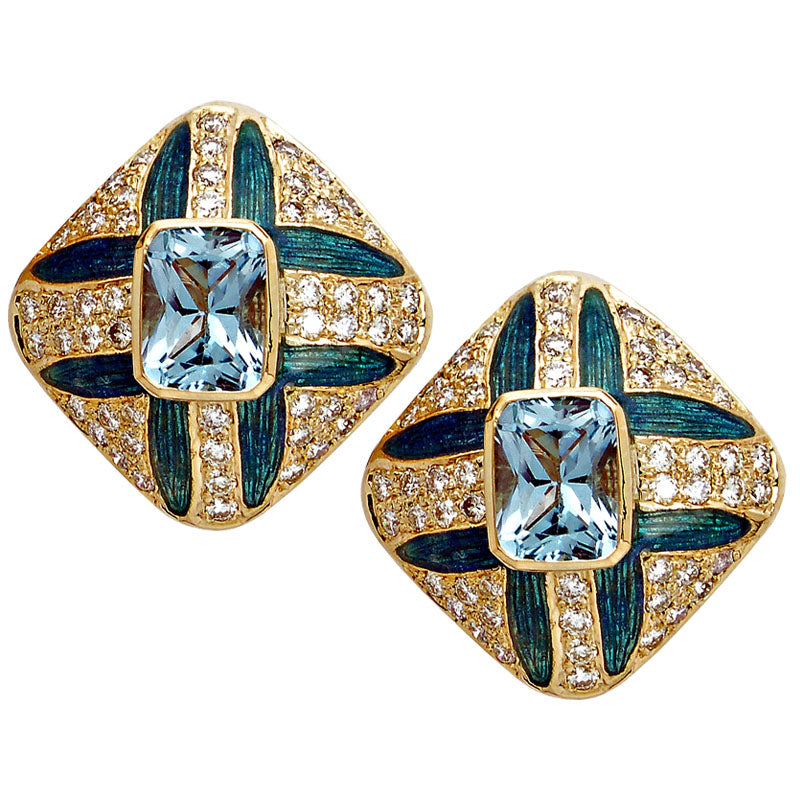 Earrings- Blue Topaz And Diamond (enamel)