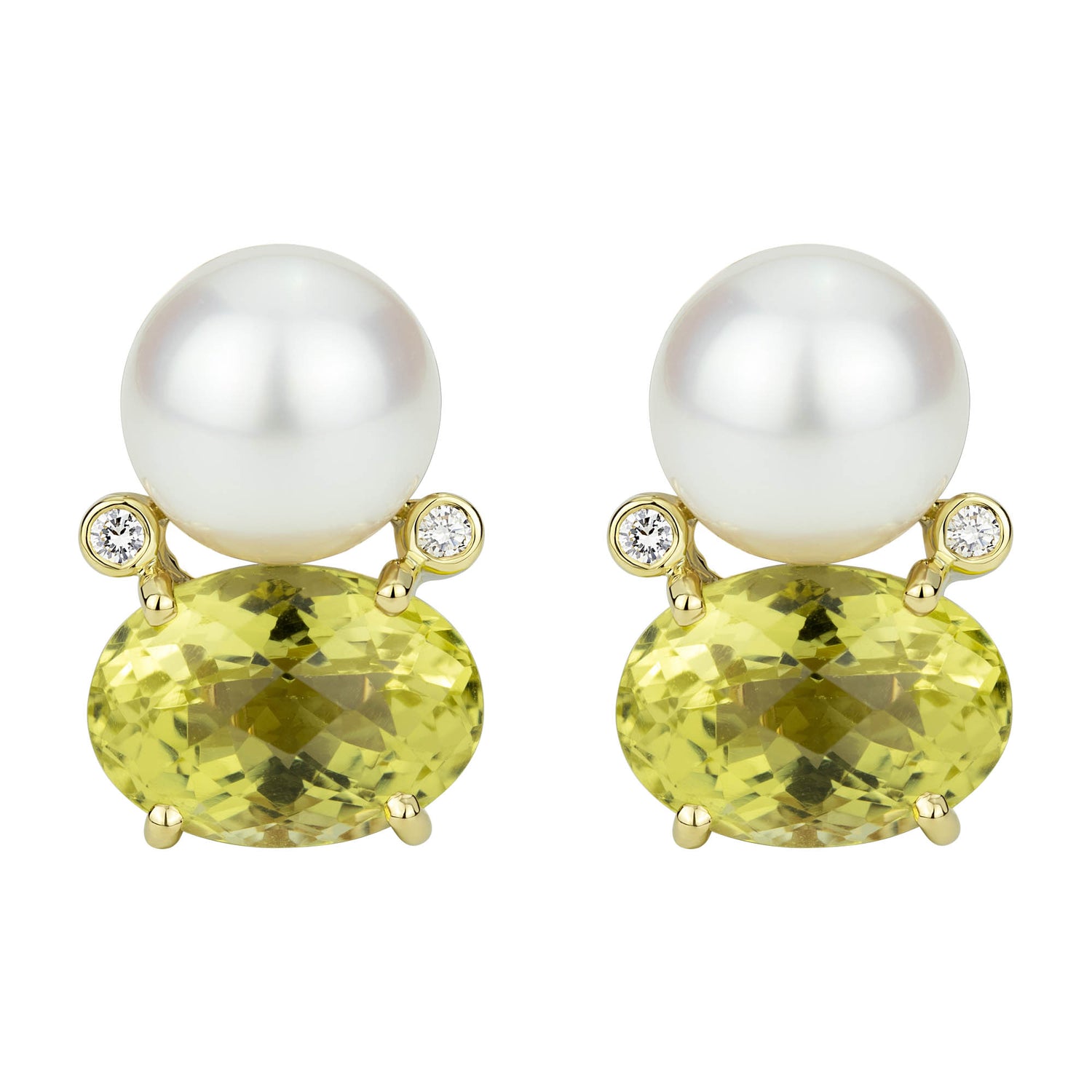 Earrings - South Sea Pearl, Lemon Quartz And Diamond (2300D) | Singhvi Jewels