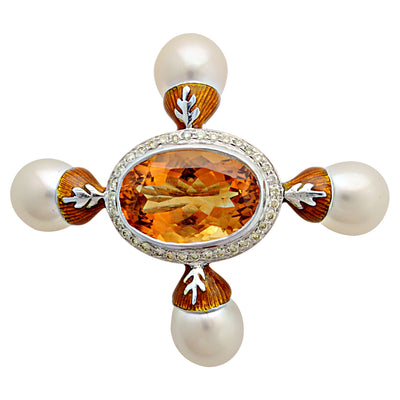 Brooch - Citrine, South Sea Pearl And Diamond (Enamel) (95FS)