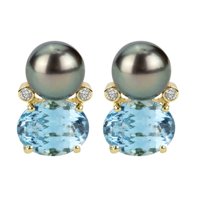Earrings - South Sea Pearl, Blue Topaz And Diamond (2348D)
