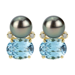 Earrings - South Sea Pearl, Blue Topaz And Diamond