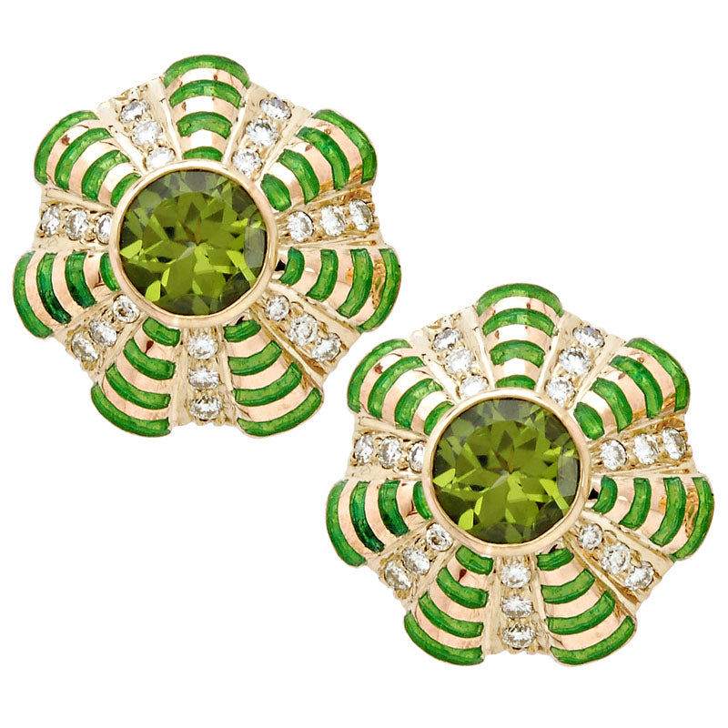 Earrings - Peridot and Diamond (Enamel) | Singhvi Jewels