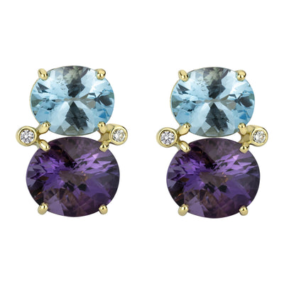 Earrings - Blue Topaz, Amethyst And Diamond (2309D)