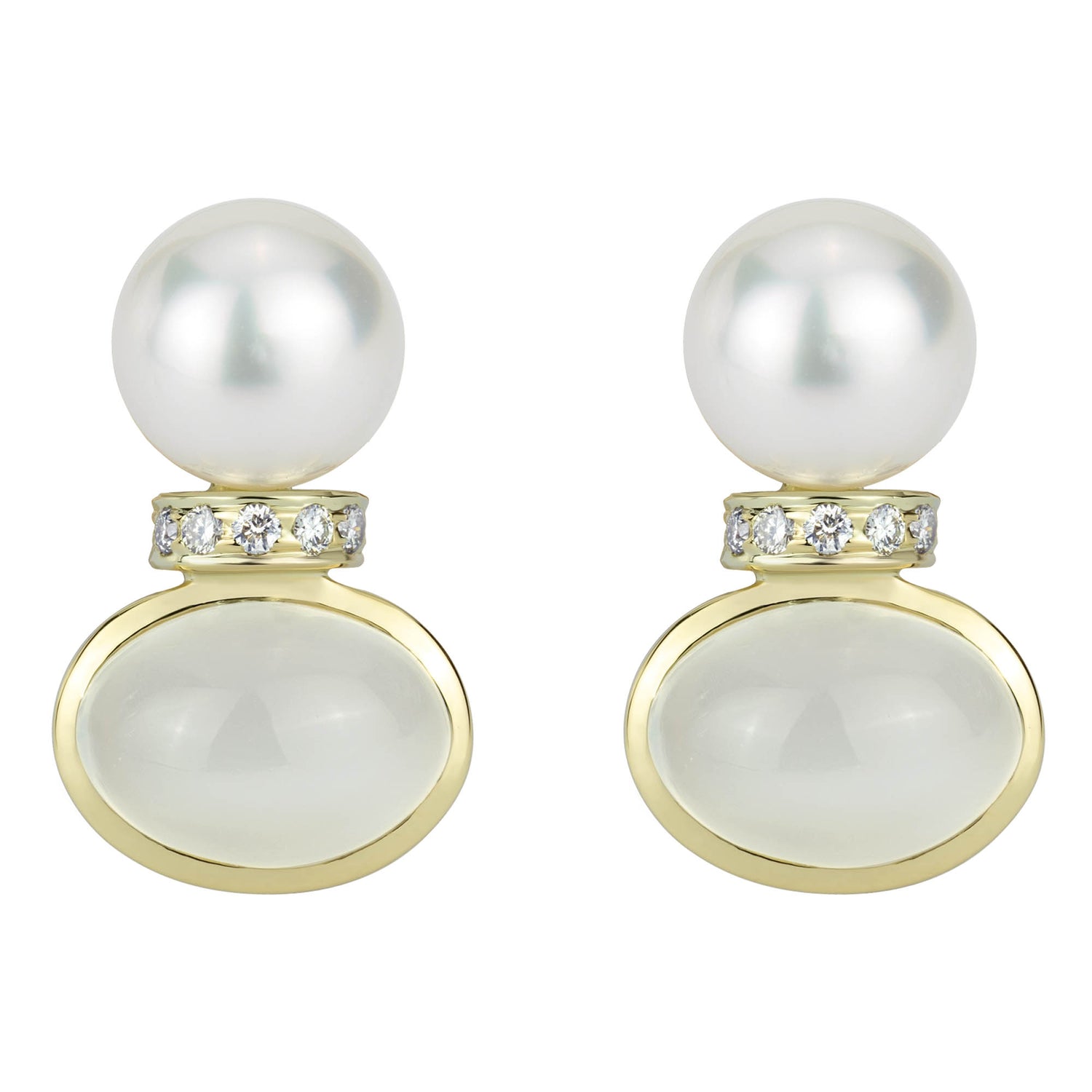 Earrings - South Sea Pearl, Moonstone And Diamond | Singhvi Jewels