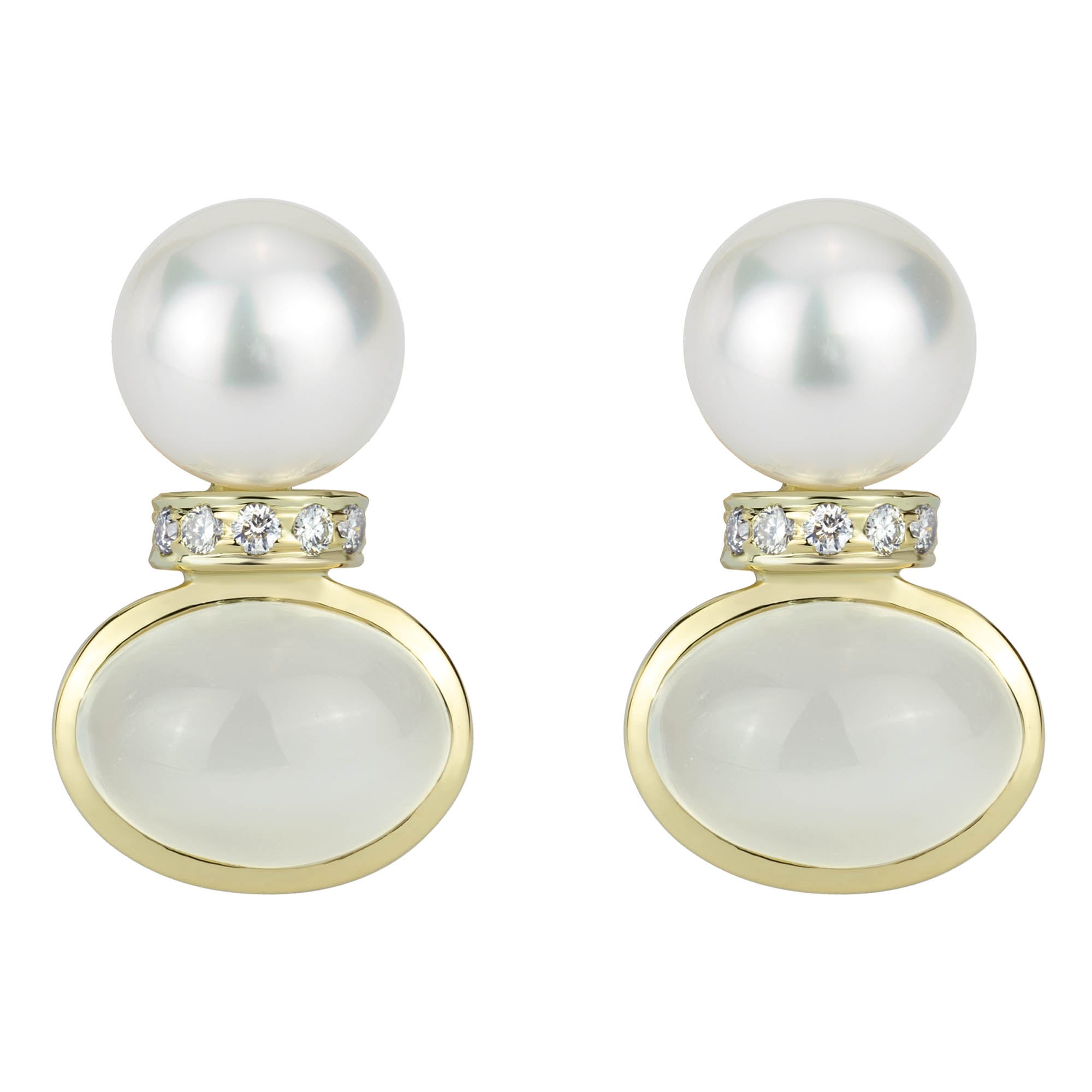 Earrings - South Sea Pearl, Moonstone And Diamond | Singhvi Jewels