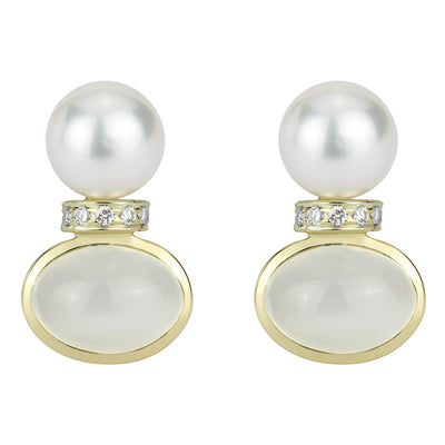 Earrings - South Sea Pearl, Moonstone And Diamond