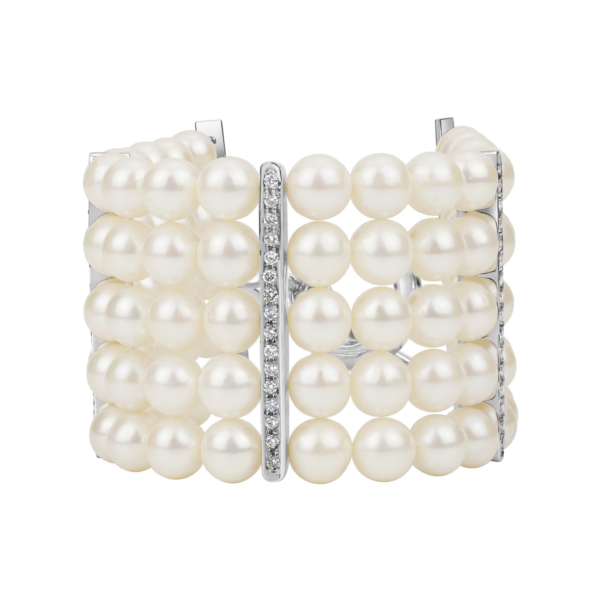 Toggle Bracelet - Fresh Water Pearl And Diamond In Silver | Singhvi Jewels