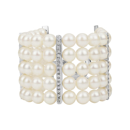 Toggle Bracelet - Fresh Water Pearl And Diamond In Silver (301DS) | Singhvi Jewels