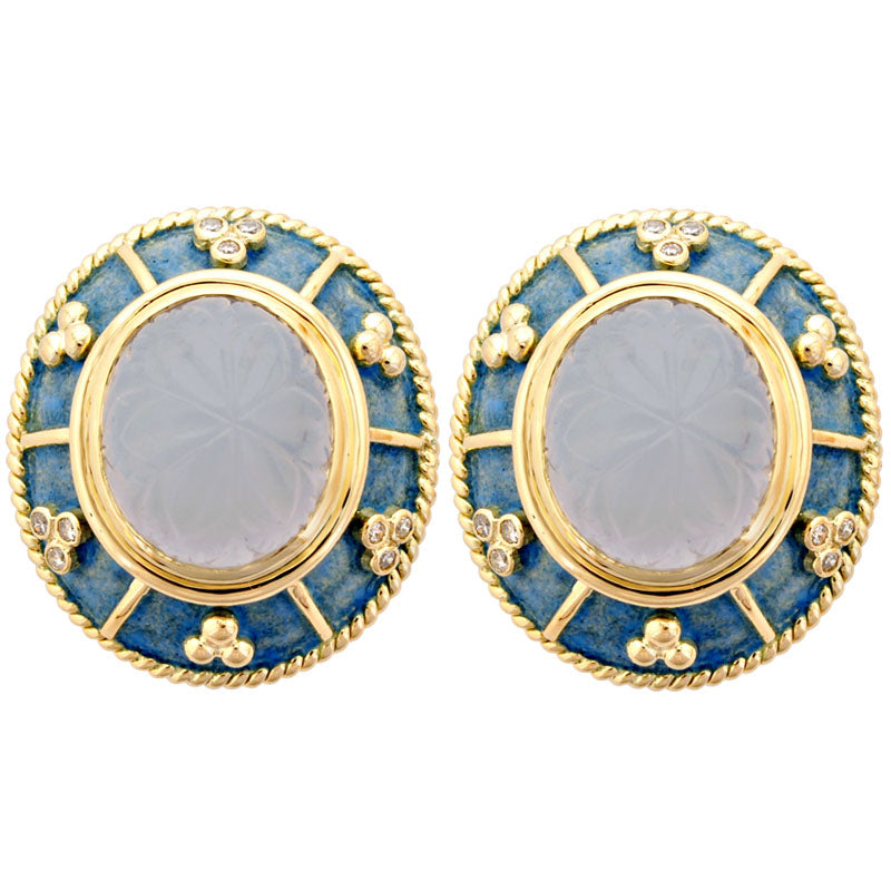 Earrings- Chalcedony And Diamond (enamel)