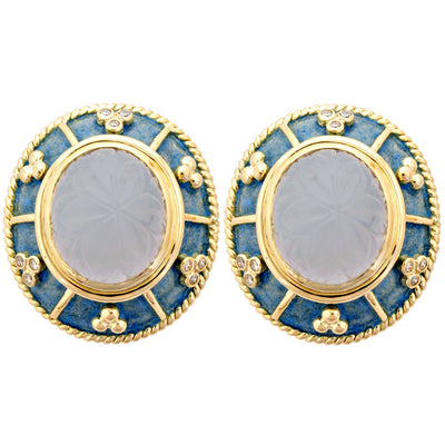 Earrings- Chalcedony And Diamond (Enamel) (1847I)
