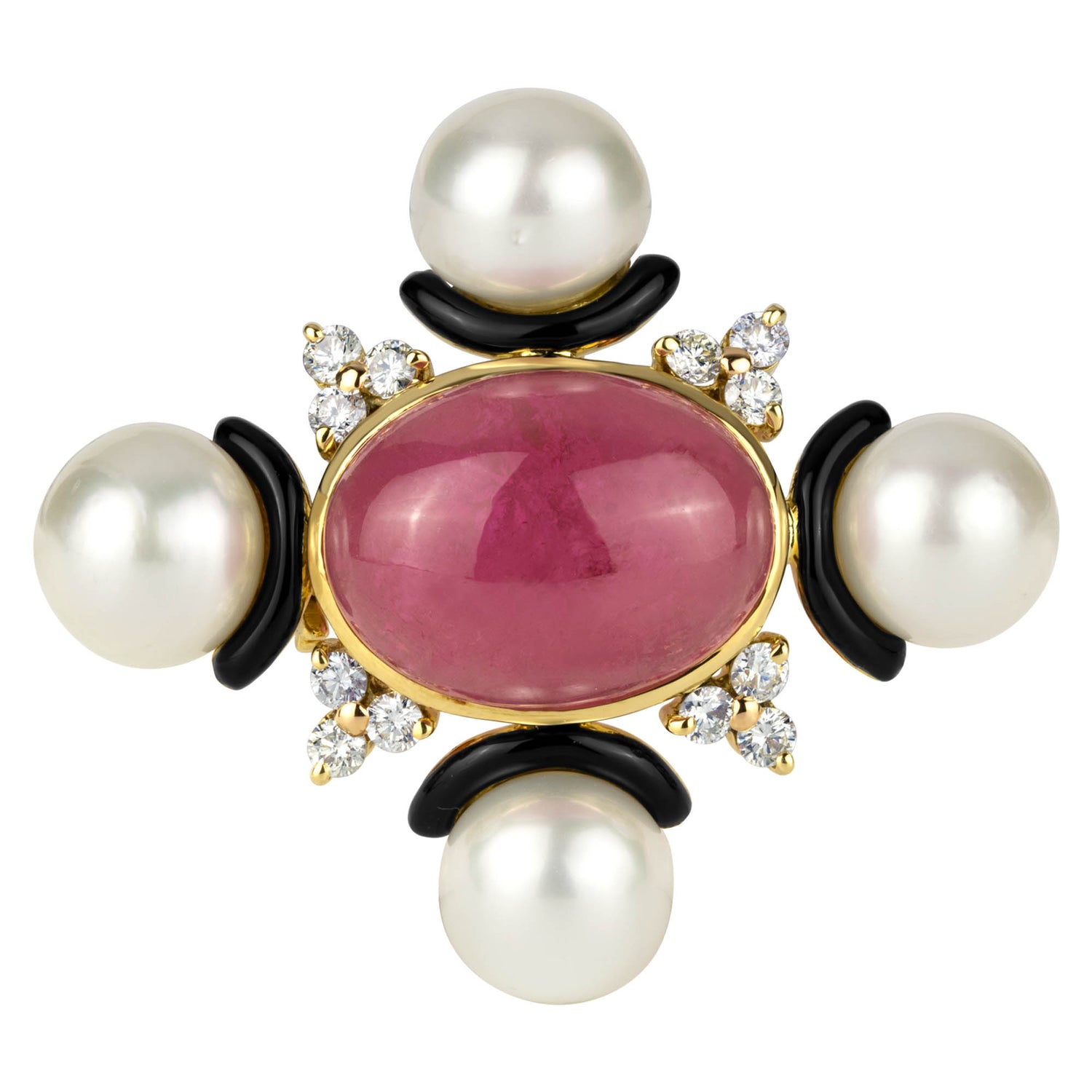 Brooch- Rubellite, Pearl And Diamond (enamel) (1890A) | Singhvi Jewels