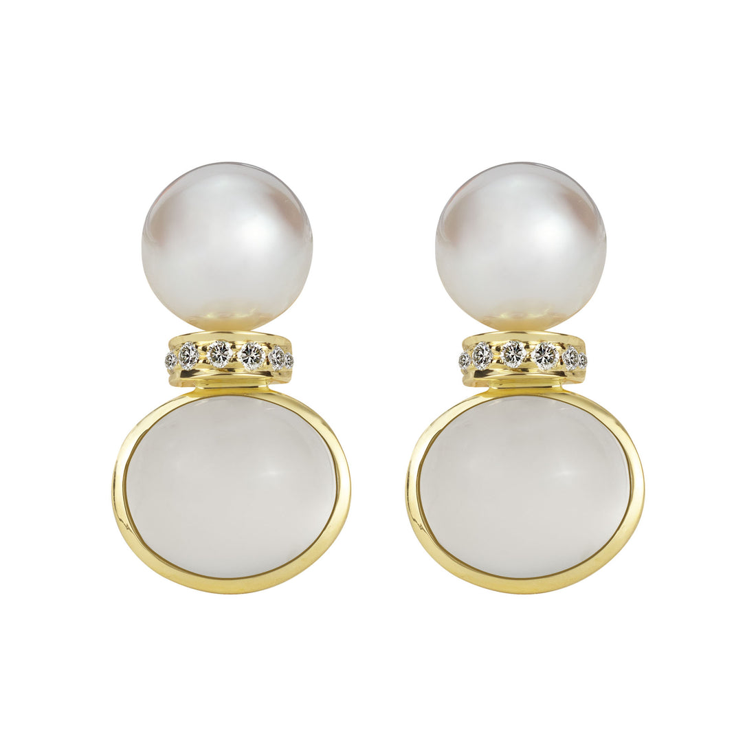 Earrings - South Sea Pearl, Moonstone and Diamond | Singhvi Jewels