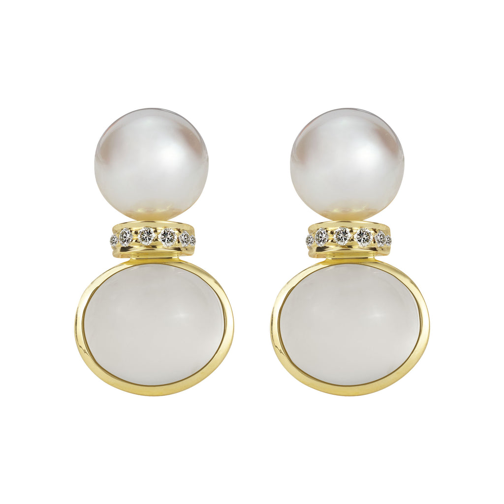 Earrings - South Sea Pearl, Moonstone And Diamond