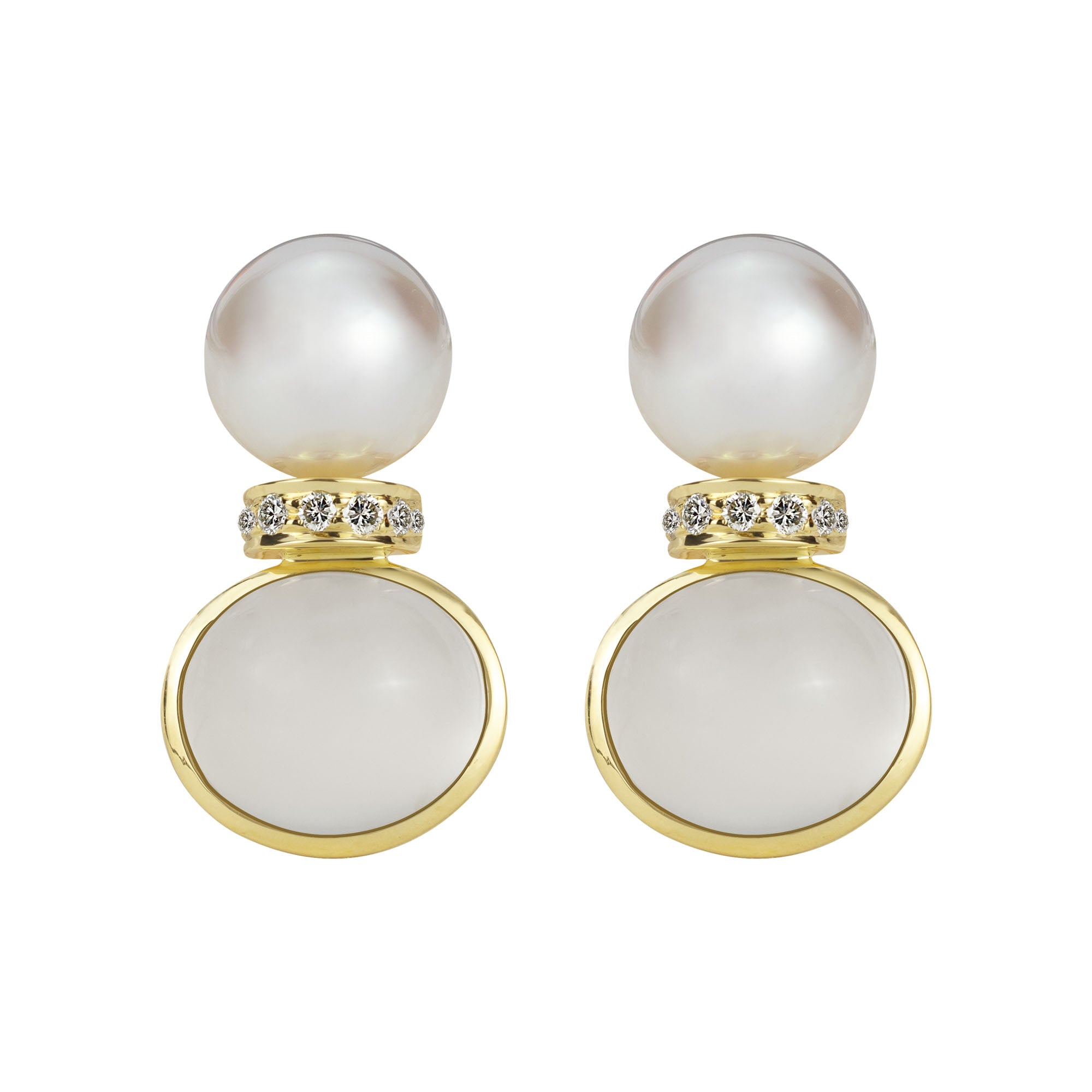Earrings - South Sea Pearl, Moonstone And Diamond (2345F) | Singhvi Jewels