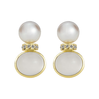 Earrings - South Sea Pearl, Moonstone And Diamond (2345F)