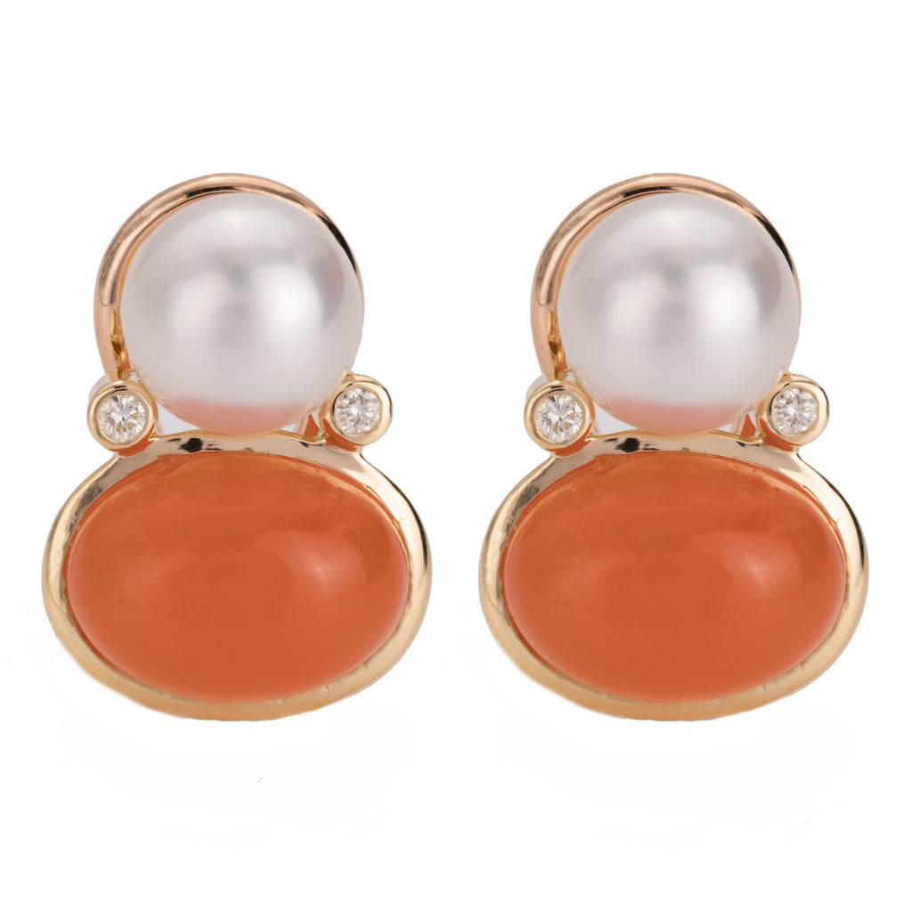 Earrings - Cornelian, South Sea Pearl And Diamond