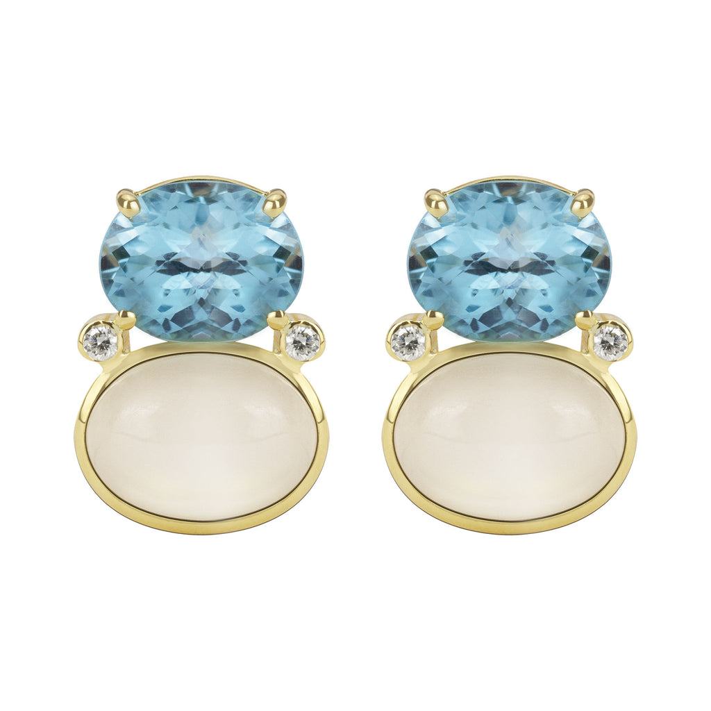 Earrings - Blue Topaz, Moonstone And Diamond