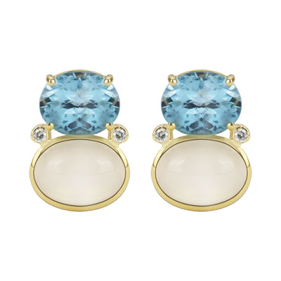 Earrings - Blue Topaz, Moonstone And Diamond