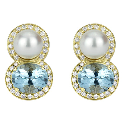 Earrings - South Sea Pearl, Blue Topaz And Diamond (2308E)