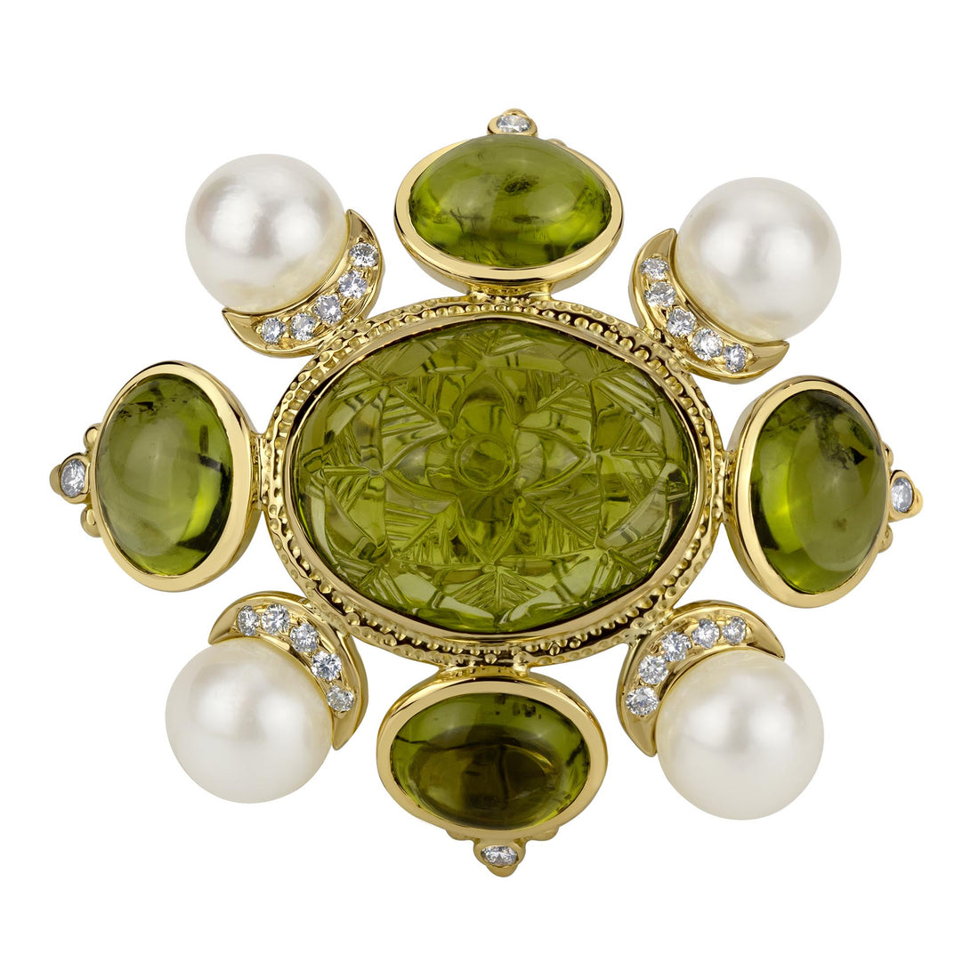 Brooch - Peridot, Pearl and Diamond | Singhvi Jewels