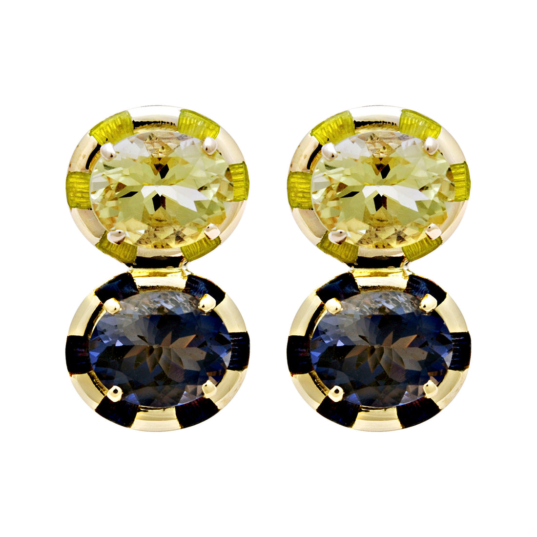 Earrings - Iolite and Lemon Quartz (Enamel) | Singhvi Jewels