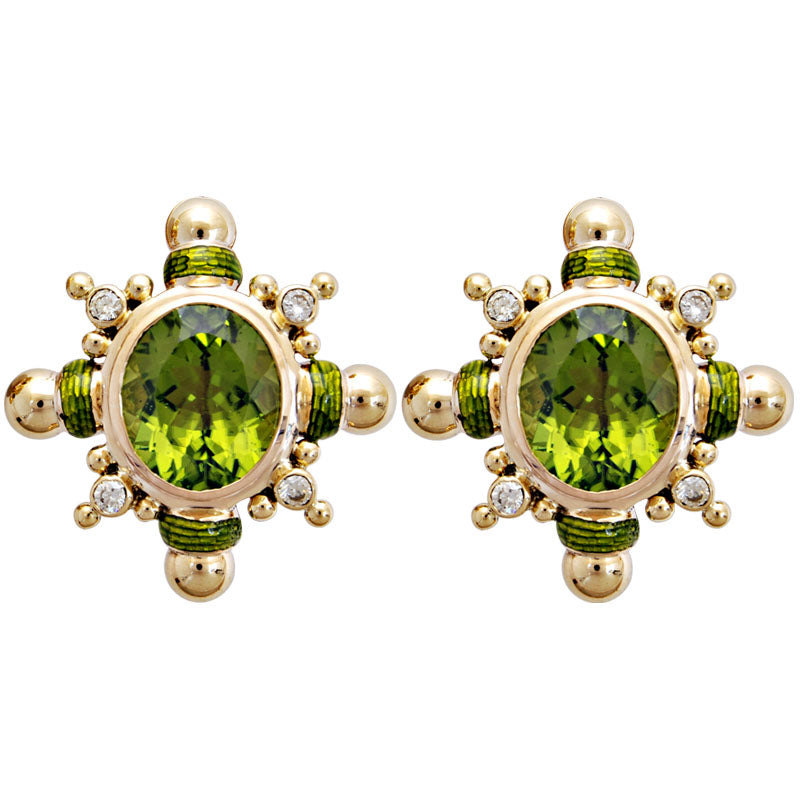 Earrings- Peridot And Diamond (enamel)