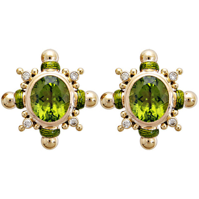Earrings - Peridot And Diamond (Enamel)