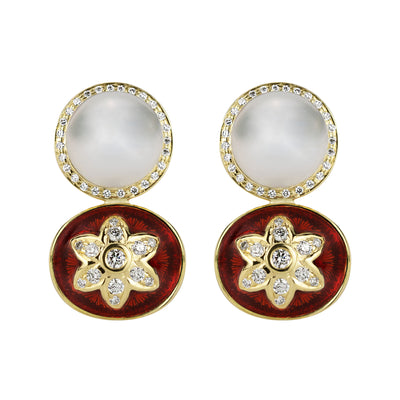 Earrings - South Sea Pearl And Diamond (Enamel) (2345D)