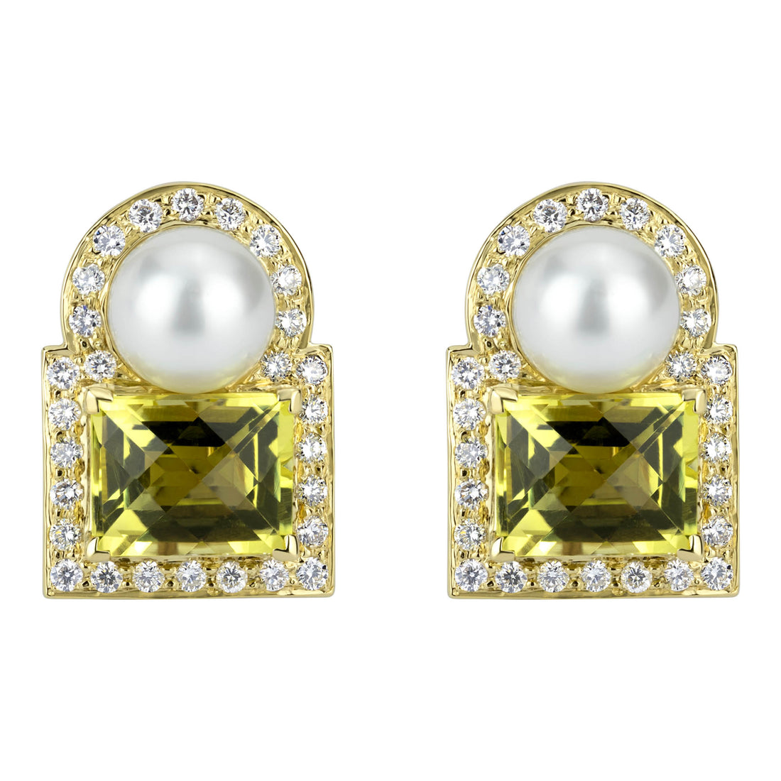 Earrings - South Sea Pearl, Lemon Quartz and Diamond | Singhvi Jewels