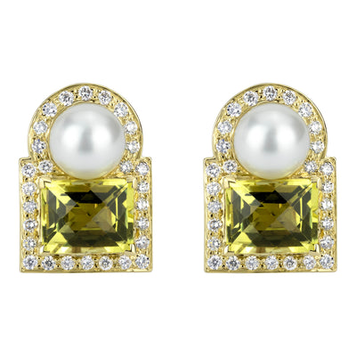 Earrings - South Sea Pearl, Lemon Quartz And Diamond