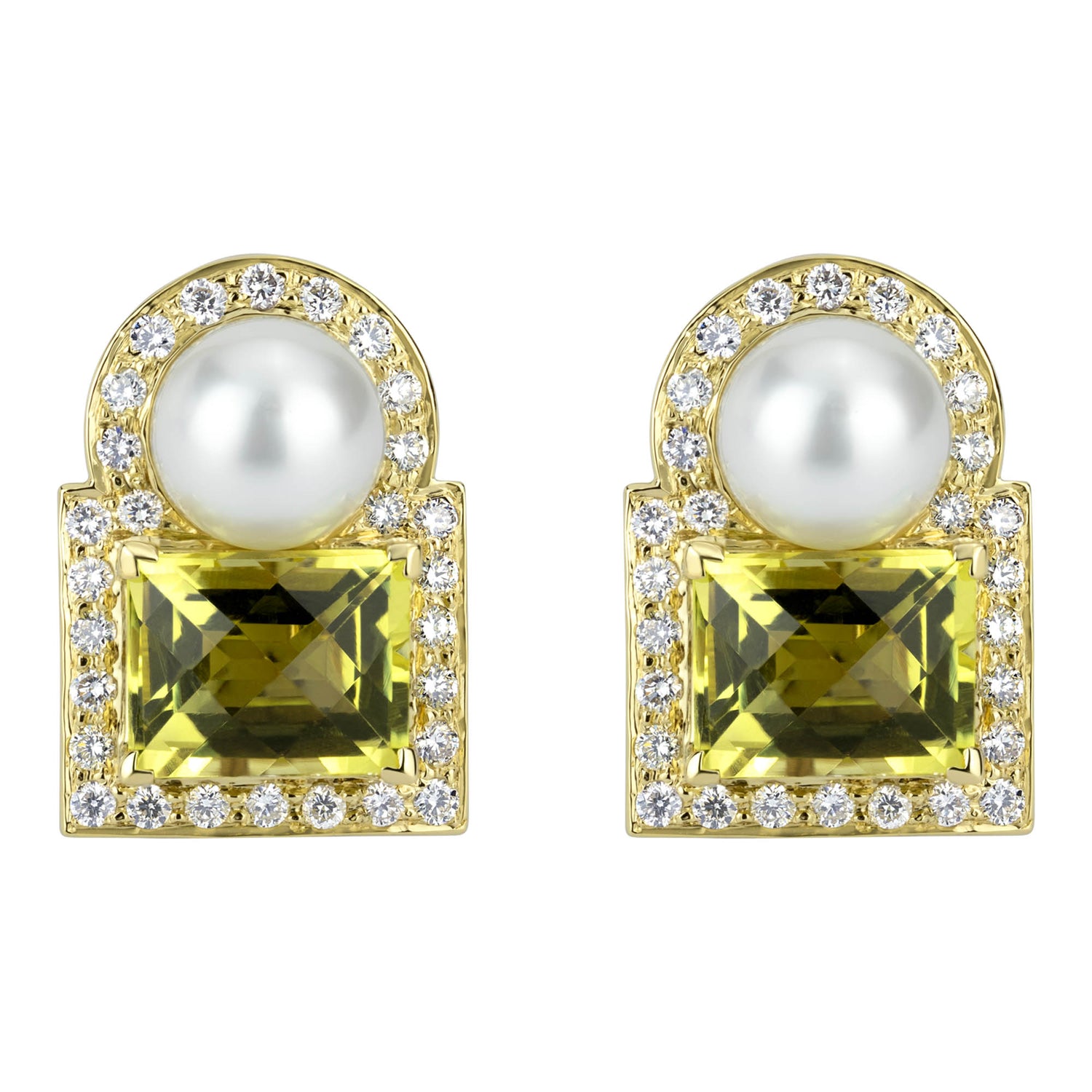 Earrings - South Sea Pearl, Lemon Quartz And Diamond (2304A) | Singhvi Jewels